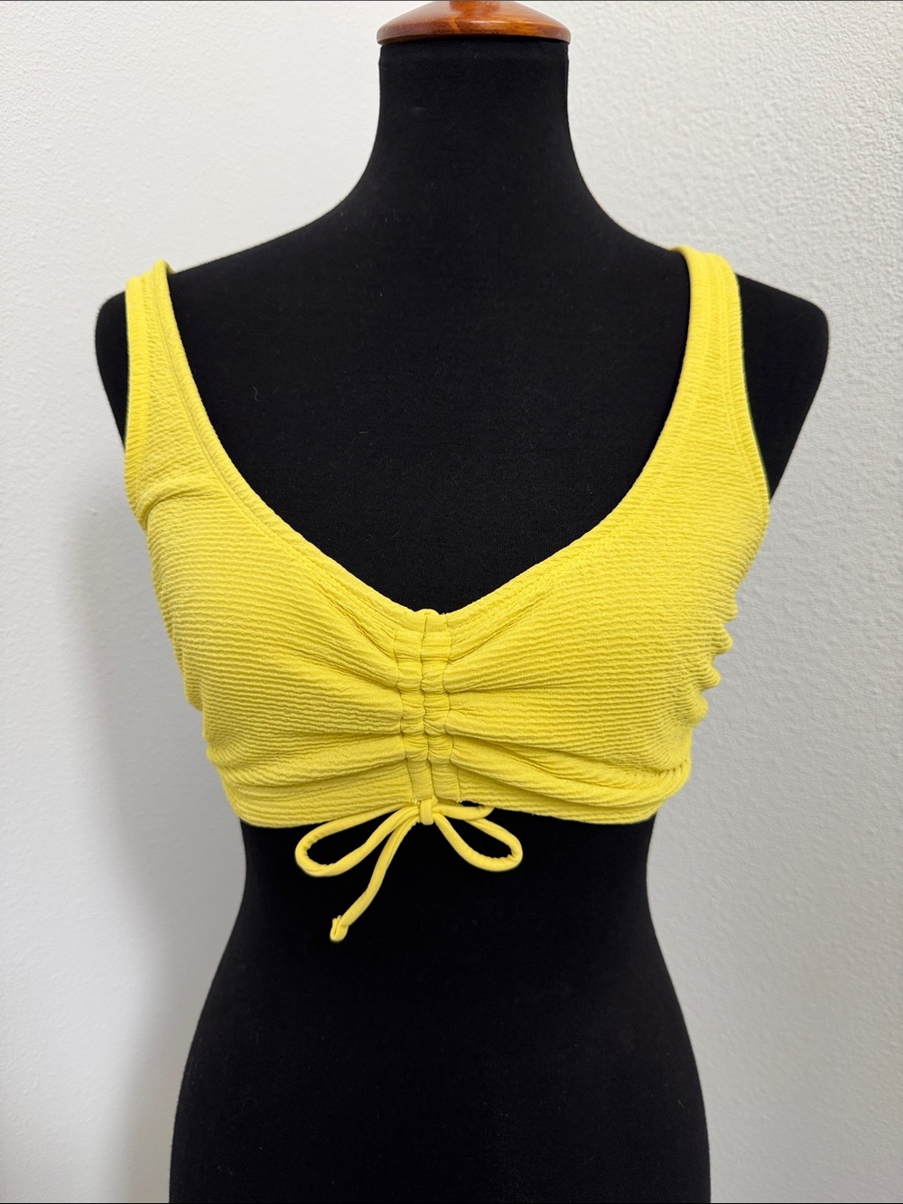 Xhilaration Bright Yellow Ruched Bikini Top with Gold Hardware D/DD swim bra